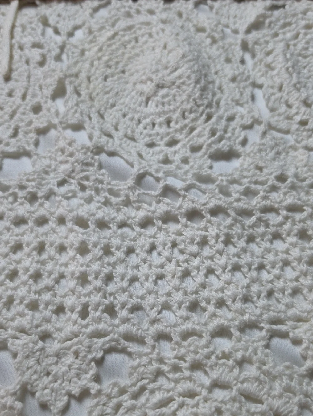 ROAMAN’S | Ivory Crochet Medallion Tunic Top Boho Cotton Ramie Scallop Trim | 1X